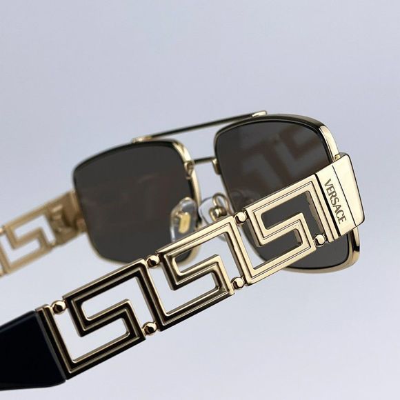 Versace Sunglasses VE2257 10025A Gold Light Brown Mirror Metal Pilot Unisex main image 9